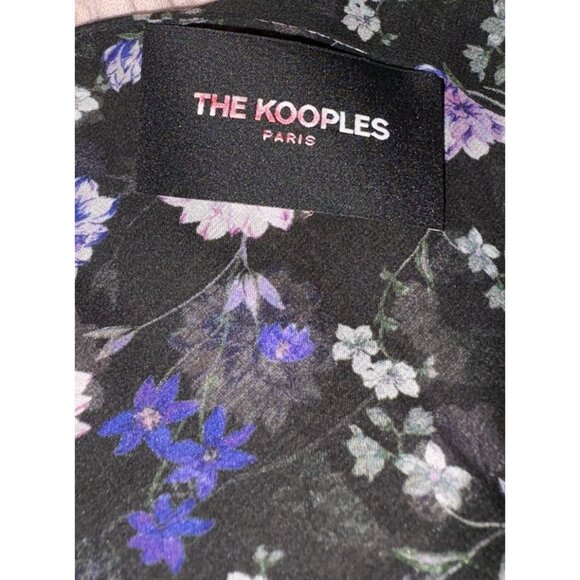 THE KOOPLES Womens Size 2 Black/Purple Peony Floral Silk Chiffon Blouse Top NEW - Picture 6 of 11